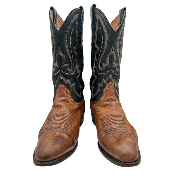 VINTAGE LUCCHESE 2000 Men’s Two Tone Cowboy Western Boots 10 Black Tan Leather main image 8